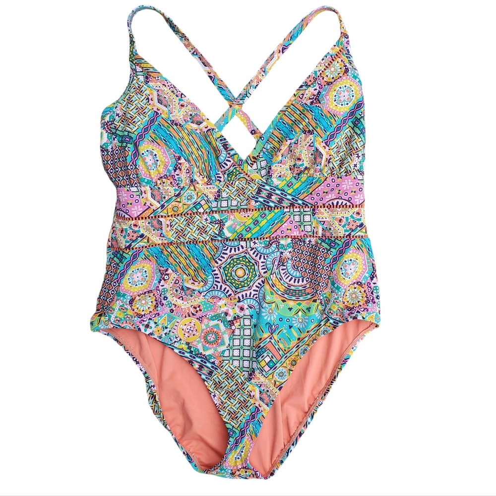 Bleu Rod Beattie Seriously Sunny Surplice One Piece Swimsuit Size 18W EUC